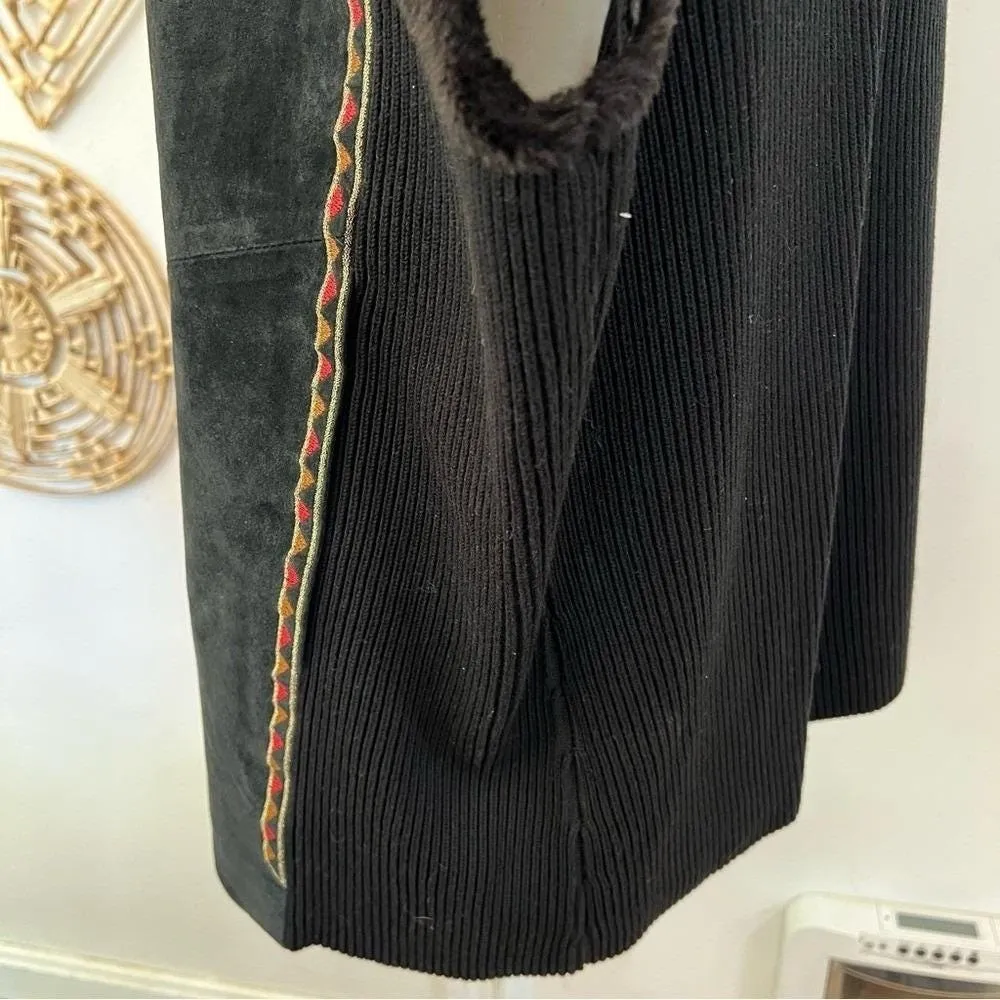 Vintage Bob Mackie Wearable Art Leather Vest Southwest Boho Embroidered Black 3X - Image 7