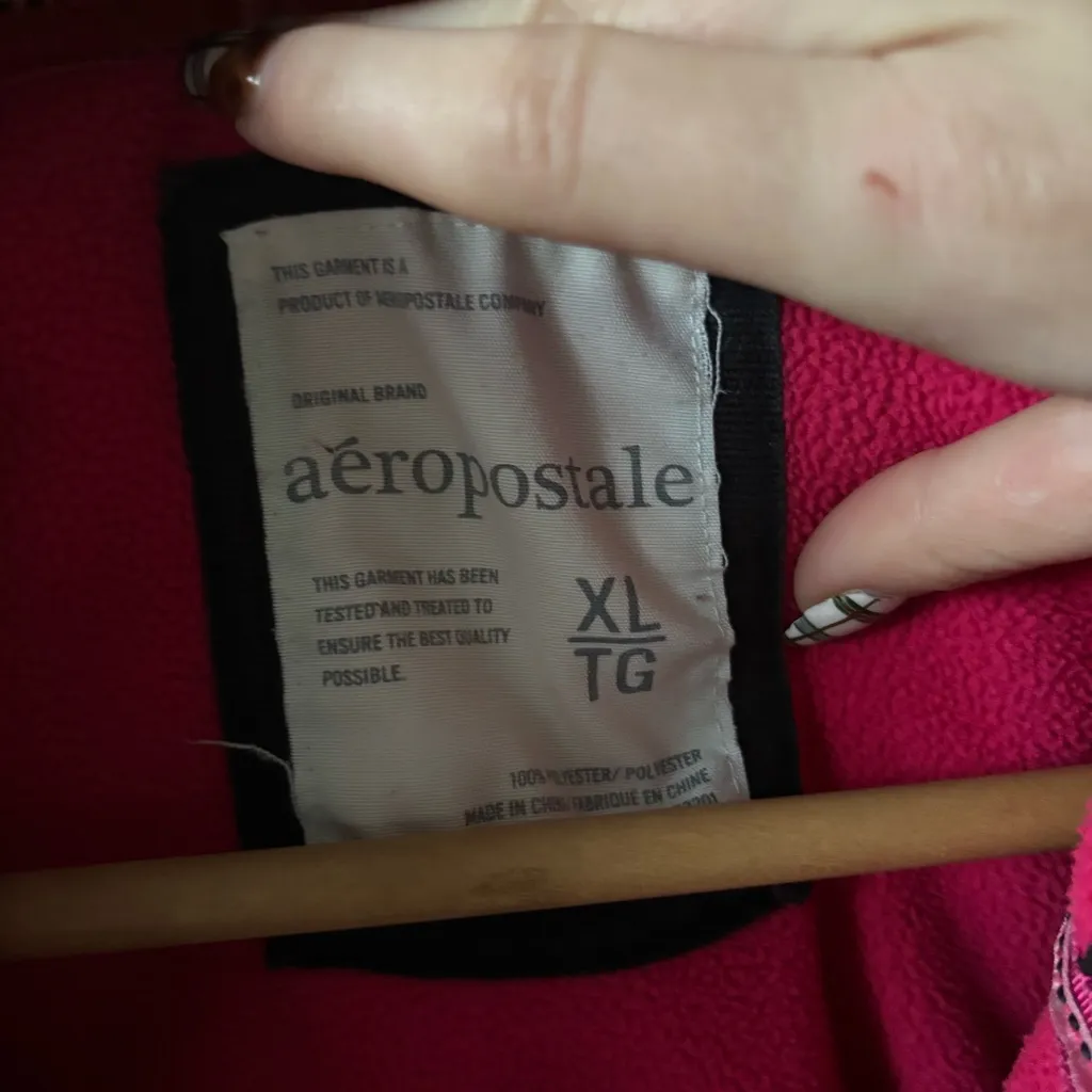 Aeropostale Black and Pink Zip Up Fleece Hoodie - Image 2