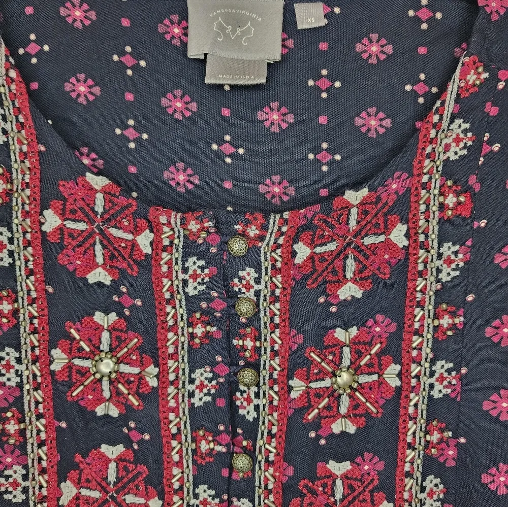 Vanessa Virginia Anthropologie Women's Embroidered Dress Black Red Size XS - Image 4
