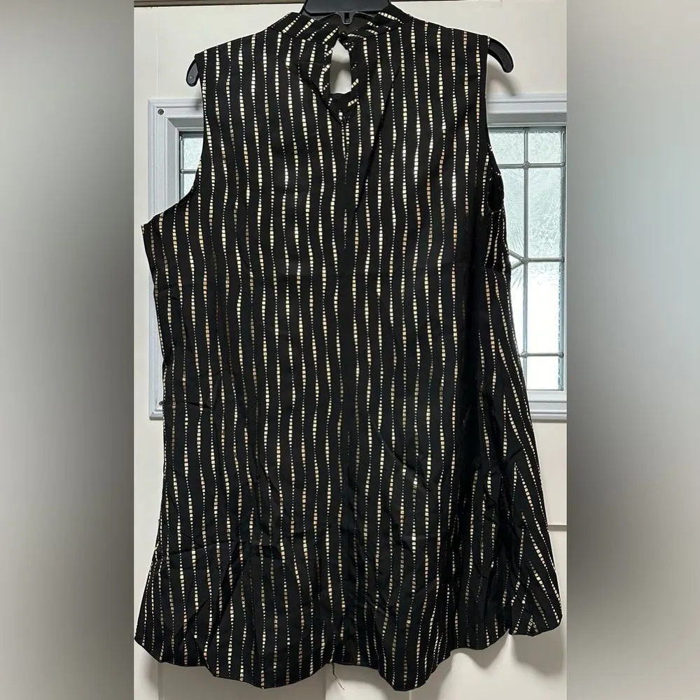 Woman’s SHEIN Hi-Low Tank Blouse Black Gold Stripe (392) - Image 4