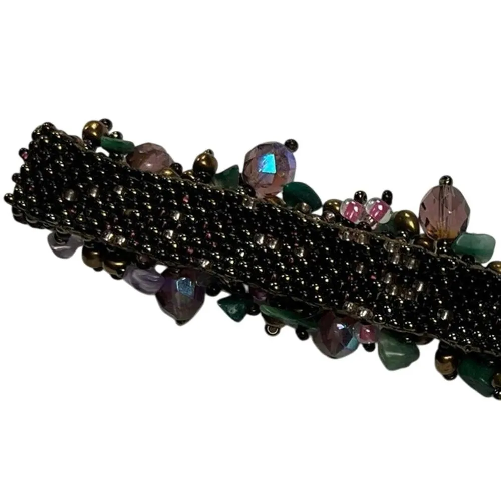 Colorful Beaded Wrap Magnetic Spray Bracelet Seed Beads Stone Purple Green Blue - Image 5