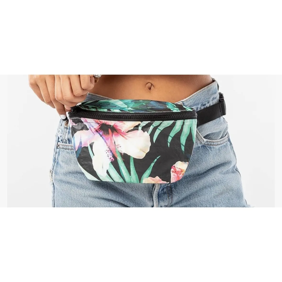 Aloha Floral Fanny Pack Belt‎ Bag Festival With Love From Paradise Black - Image 2