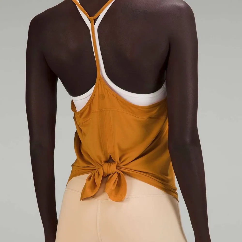 Lululemon Modal-Silk Yoga Tank Top in Autumn Orange athletic yoga Flowy tie back - Image 2