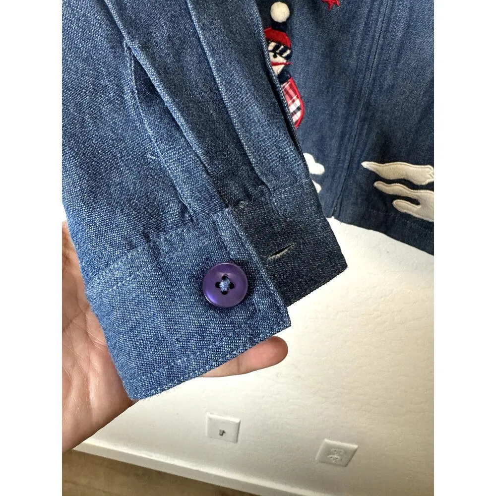 Vintage Fashion Bug Deadstock New Denim Zipper Christmas Jacket Snowmen SZ 18/20 - Image 6