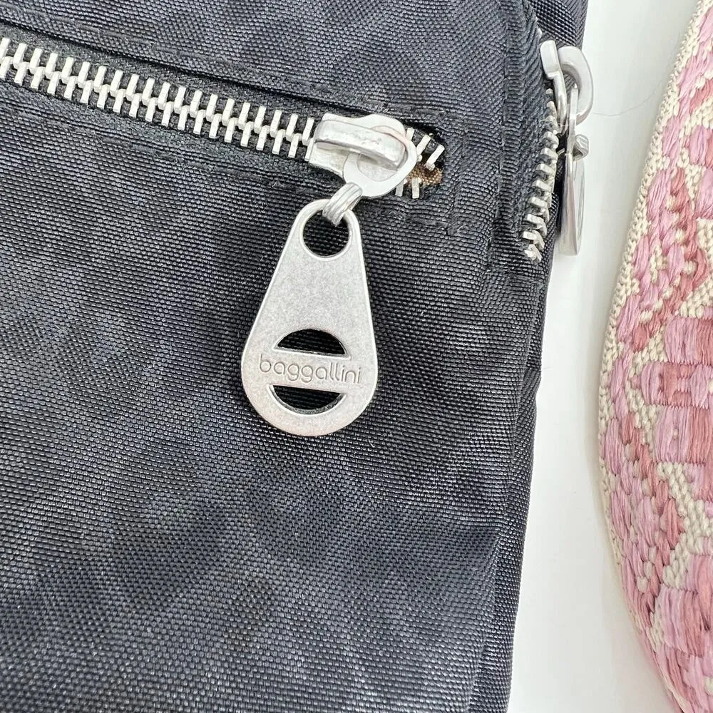 Baggallini Tulum Crossbody Black & Silver leopard print Travel Bag Handbag Zip - Image 9