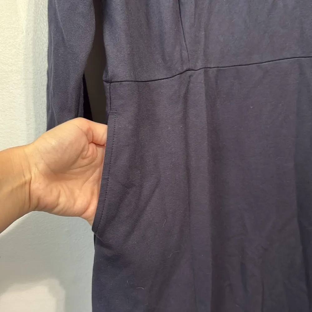 J Jill Ponte Knit Navy Blue Midi Ruffle Hem Dress Size Medium Petite - Image 6