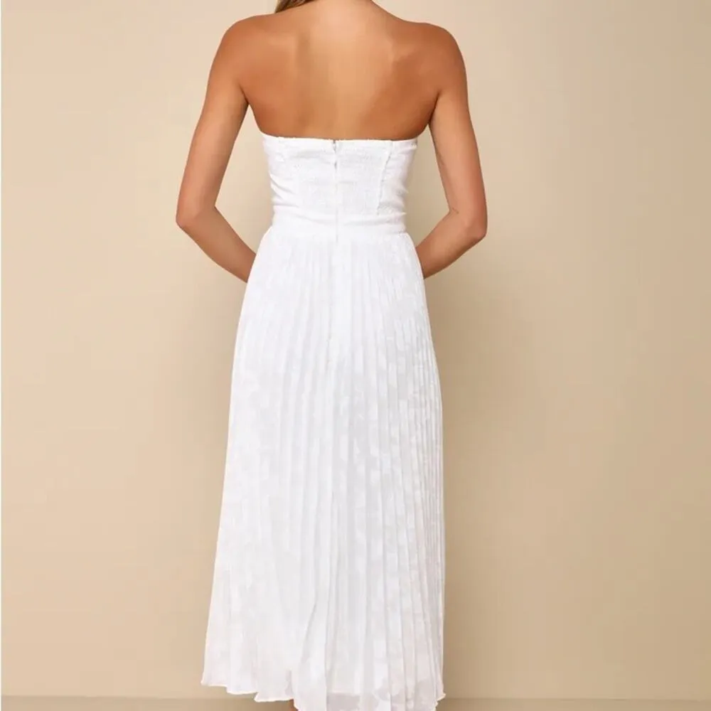 NWOT  Perfectly Stunning Ivory Jacquard Strapless Midi Dress Wedding Size L - Image 3