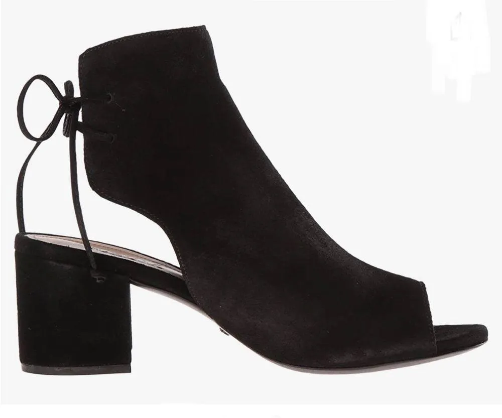 Schutz Binalia Wood block Heels Open peep toe booties tie back black suede - Image 2