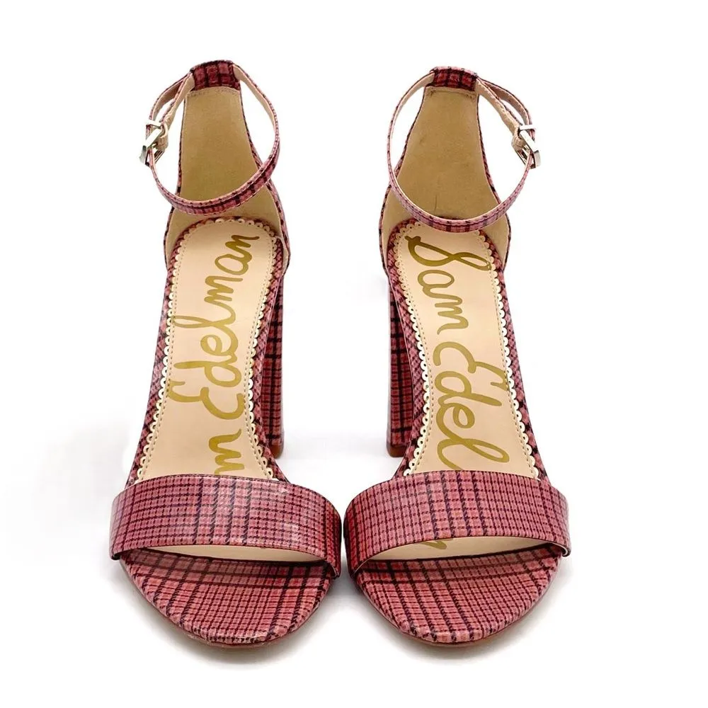 Sam Edelman Yaro Block Heel Ankle Strap Sandal Warm Pink Plaid Women’s Size 8.5 - Image 9