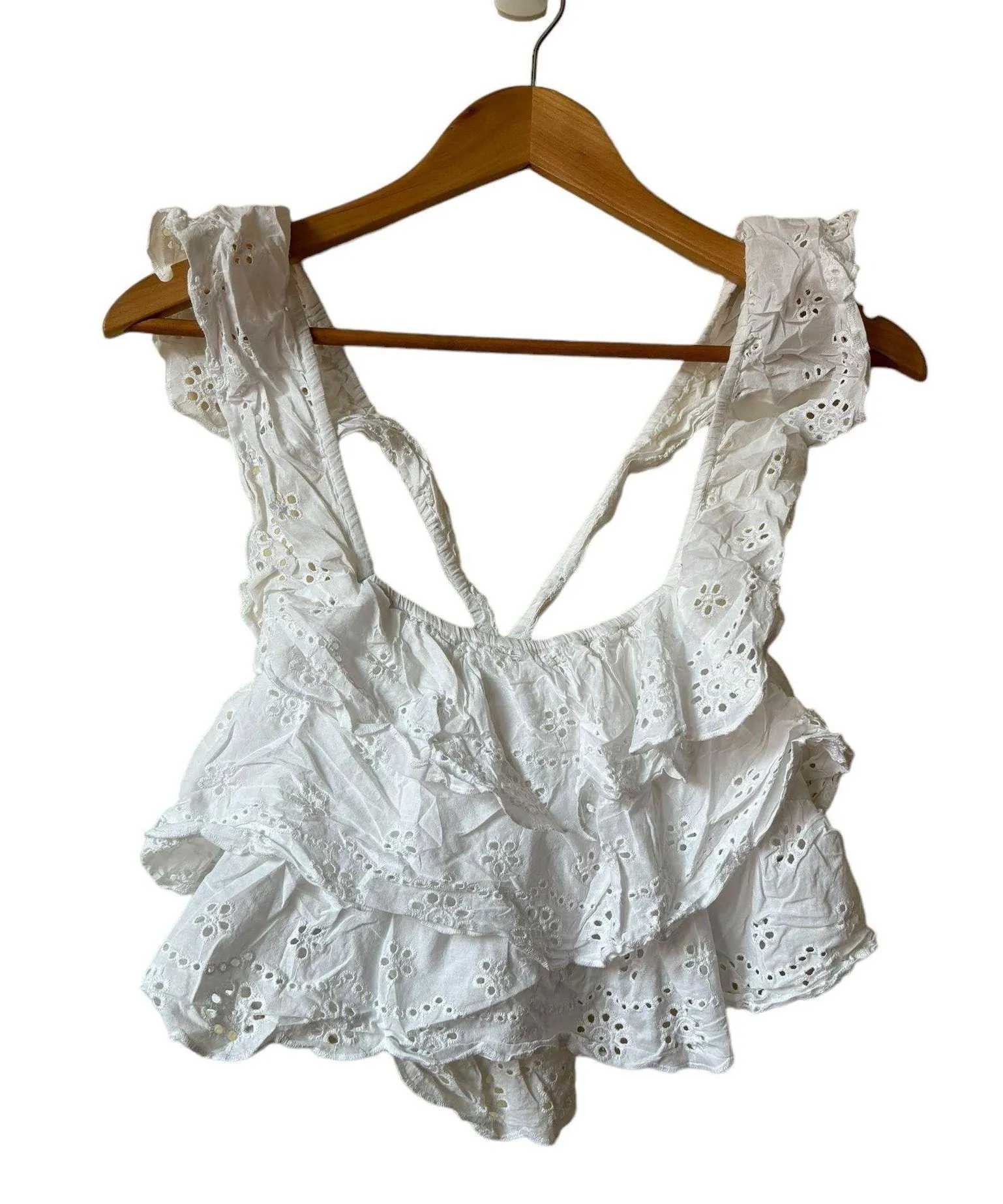 Show Me Your Mumu Girly Top In White Eyelet Bralette lining Ruffle Size S - Image 6