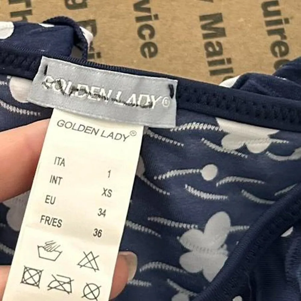 Navy white girly Cottagecore dainty polka dot butterfly ruffle tie halter bikini - Image 5