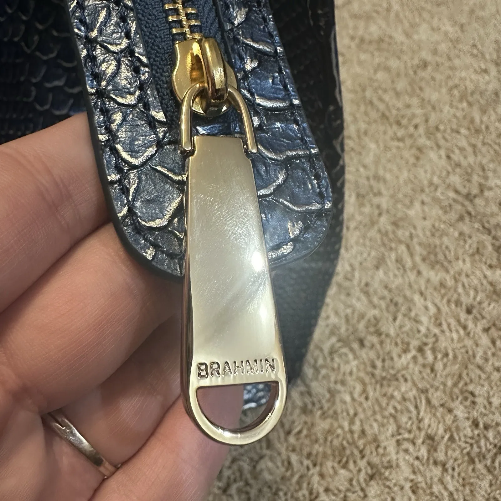 Brahmin Tia Serenity Meridian Satchel Shoulder Tote Bag Snake Blue Embossed - Image 11