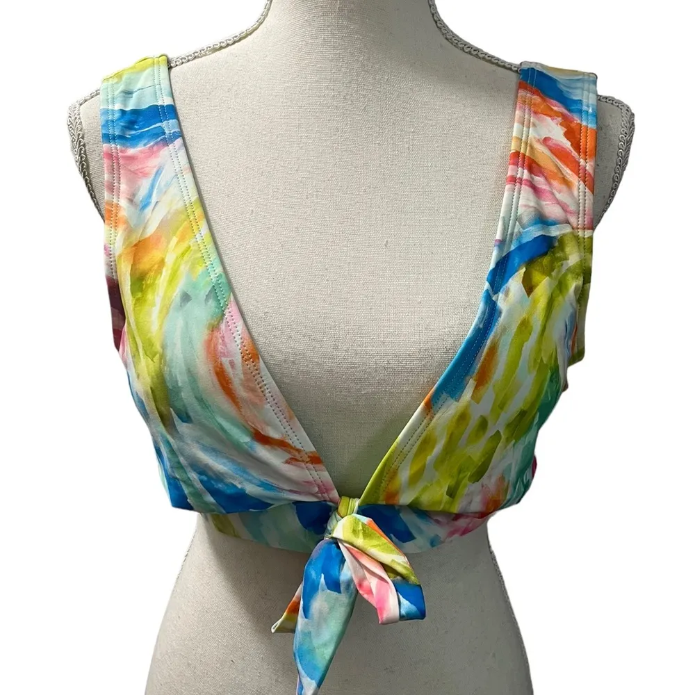 Time And Tru Art Deco Pastel Multicolored Swimwear Bikini Top Sz M NWT - Image 3