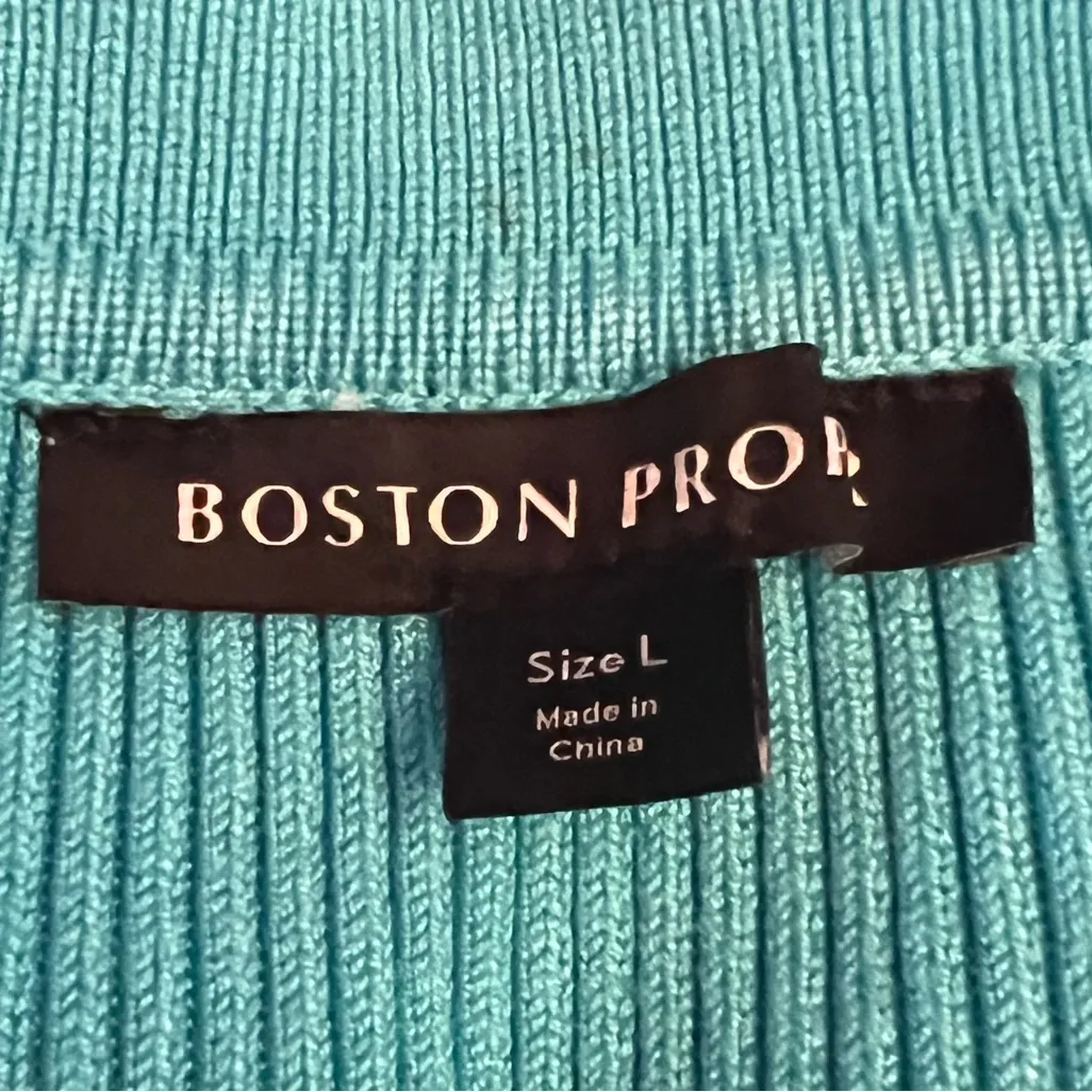 Boston Proper Blue Ribbed Collared Half Zip Sleeveless Stretchy Top Size L - Image 5