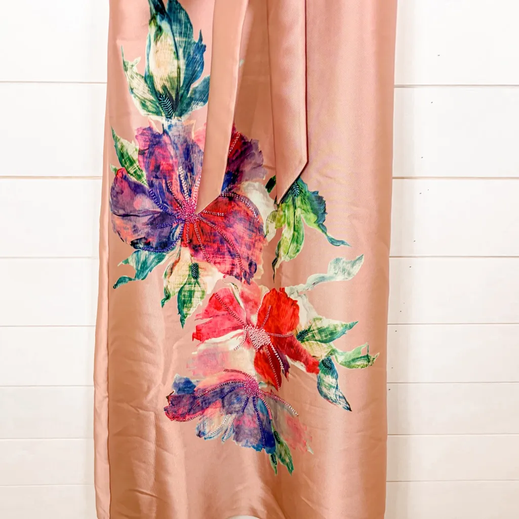 NEW Kay Unger Kitri Pink Satin Beaded Floral Evening Gown, Size 6, MSRP $398 - Image 7