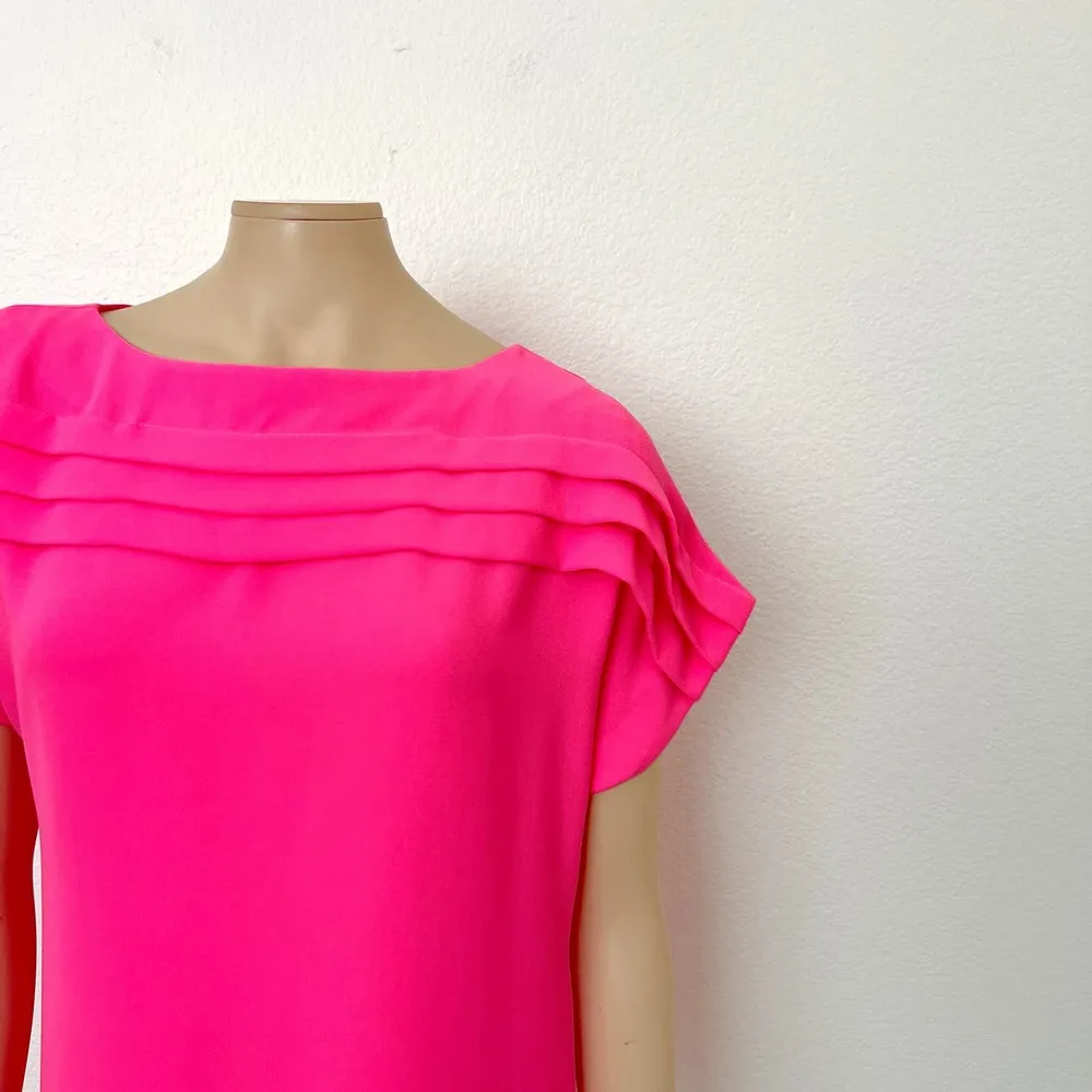 [Trina Turk] Adita Barbie Hot Pink Pleated Ruffle Crew Neck Shift Dress NWT Sz 6 - Image 8