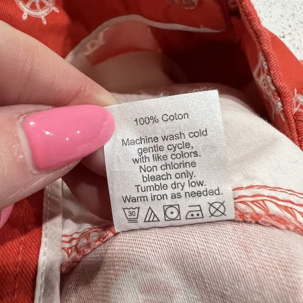 J. Crew Factory Sz 2 Shorts Chino Broken In Orange Nautical Anchor Print Women’s - Image 10