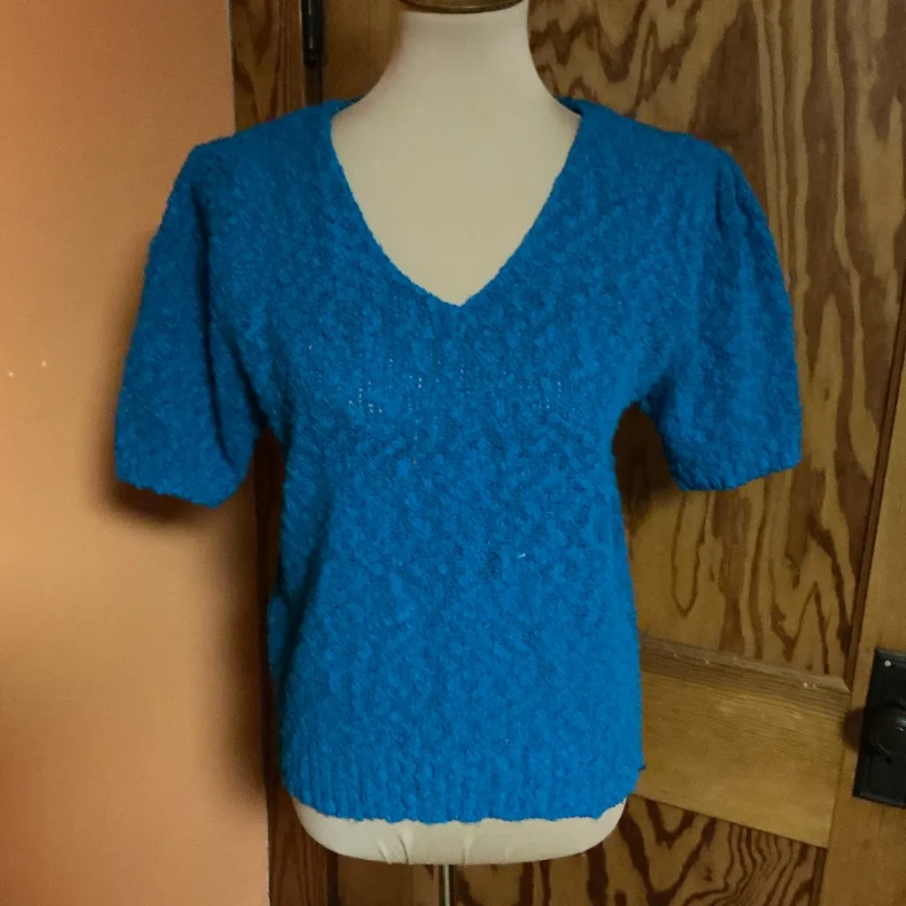 Vtg 80s Blue feminine v neck sweater Size M - Image 4