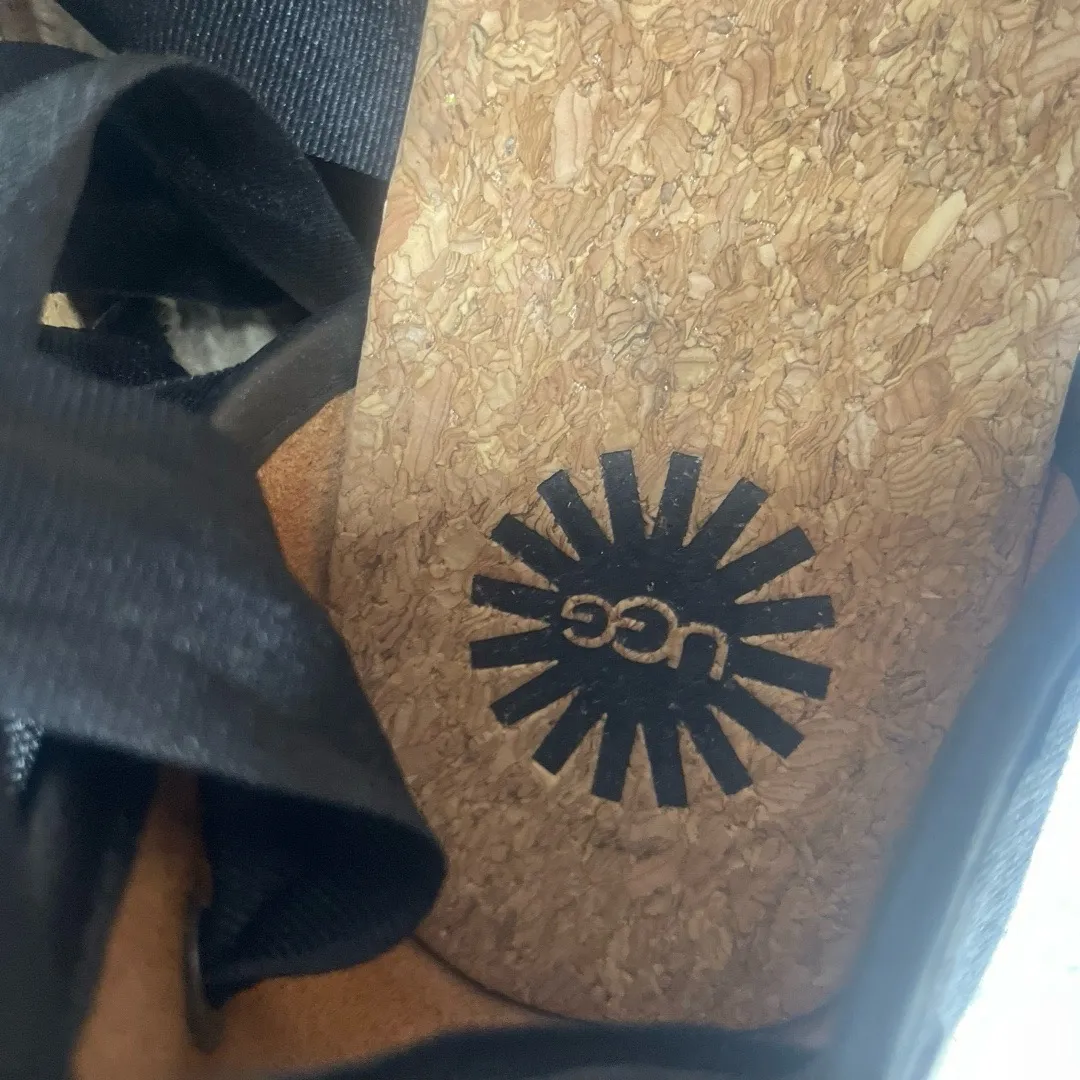 Ugg Amell Open Toe Canvas Ribbon Lace Up Jute Wedge Sandals Size 8 Black Grey - Image 5