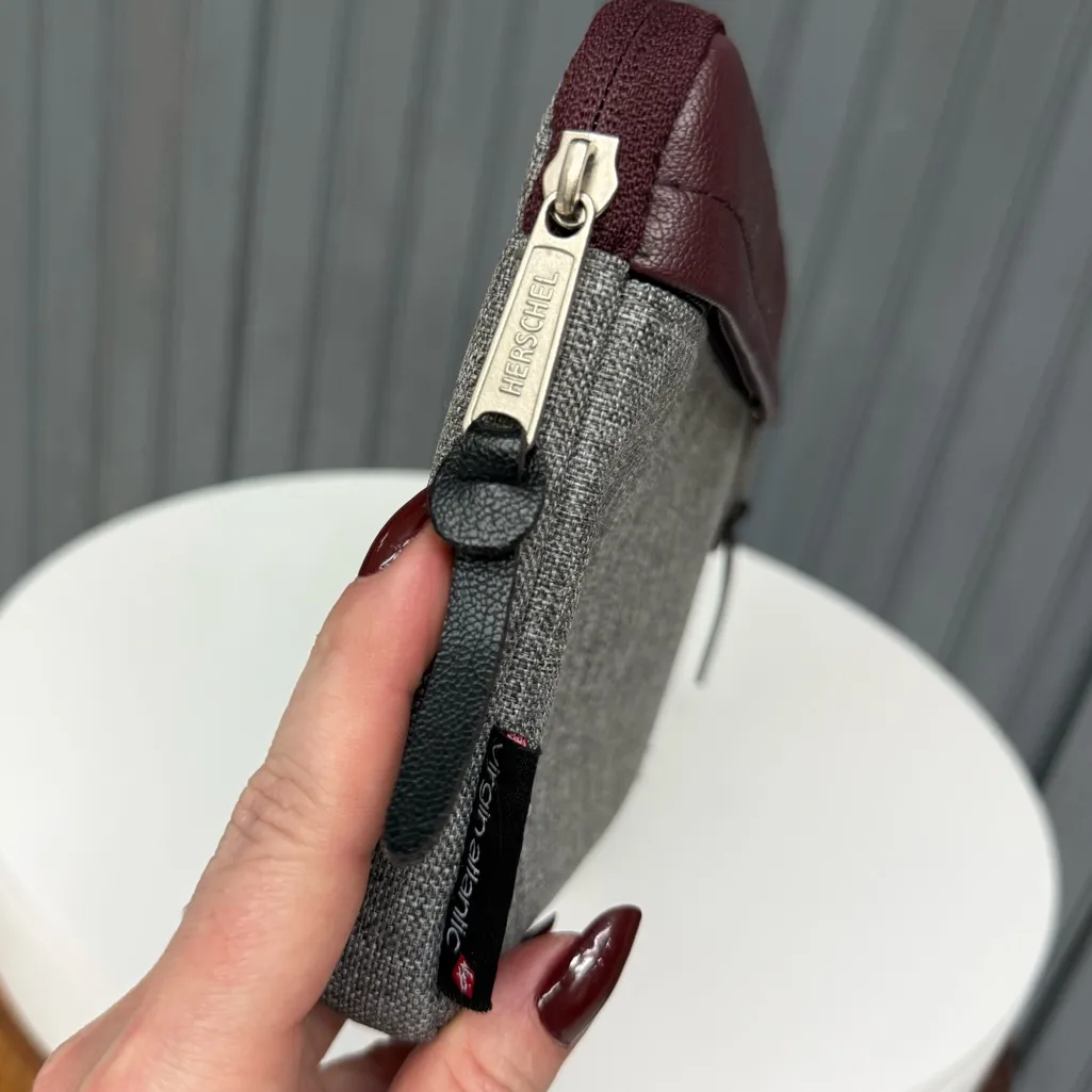 Herschel Supply Co. Grey & Maroon Small Zip Pouch – 9x6.5” - Image 3