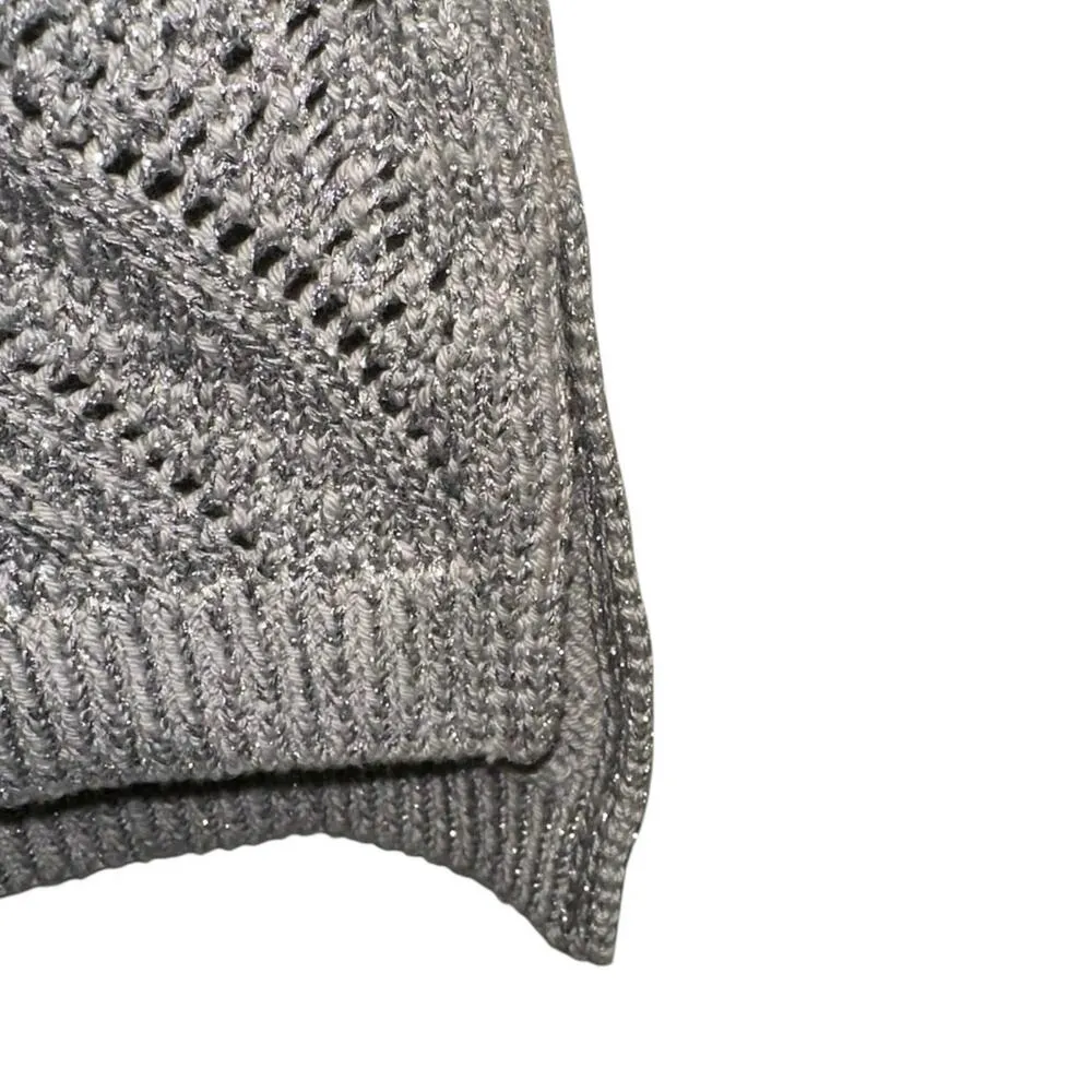 NWT WHBM Sleeveless Sweater Tank Top Gray Metallic Knit V-Neck Pullover Size S - Image 3