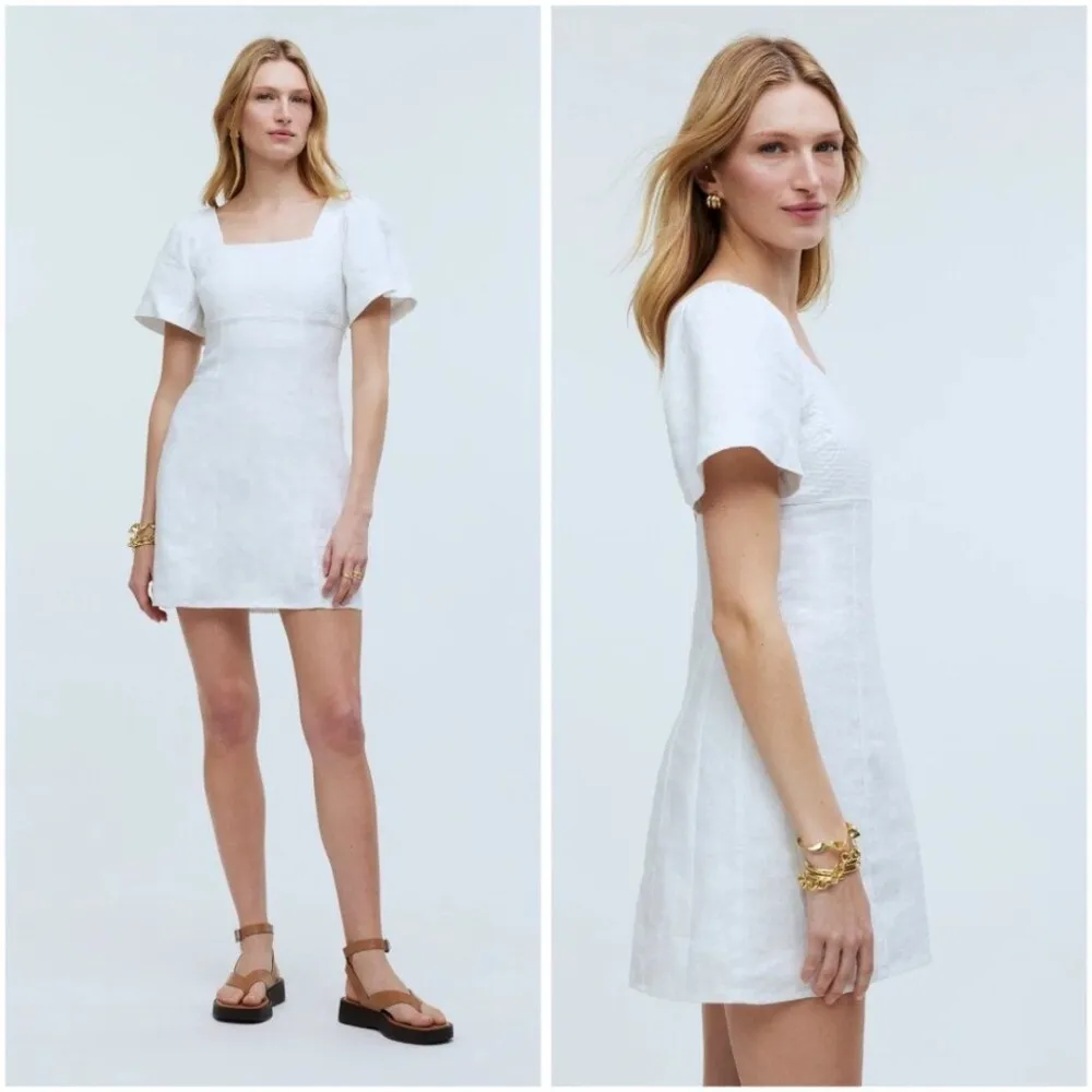 Madewell Women's Size 14 White Square-Neck Short Sleeve Mini Dress - Image 5
