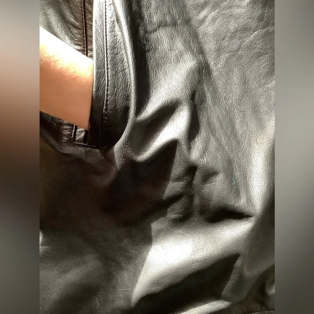 GENUINE leather with REAL FOX fur coat 🔥 Black Size XL - Image 5