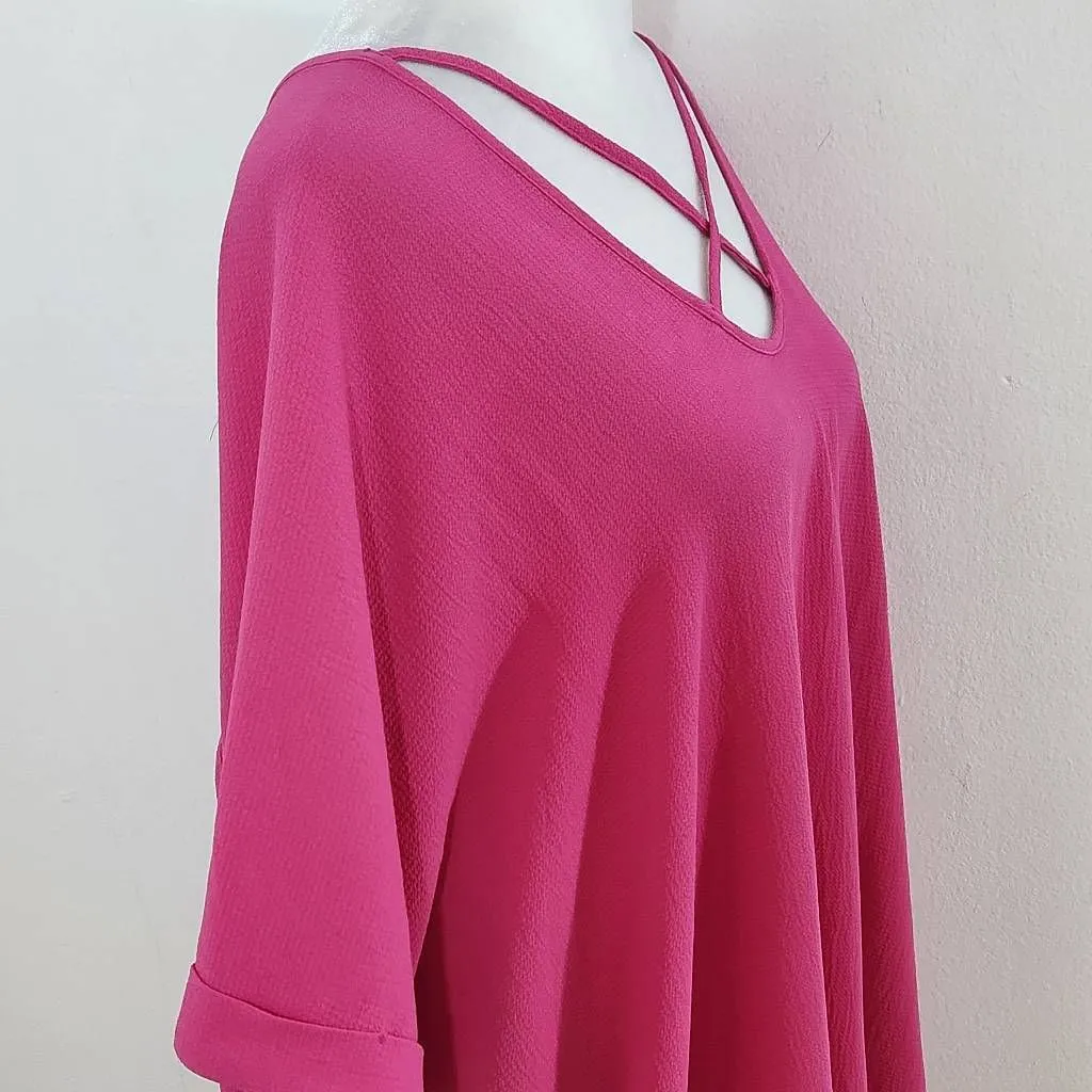 Sami & Jo Hot Pink Short Sleeve Blouse Size 1X Pink Blouse with Strappy Front - Image 4