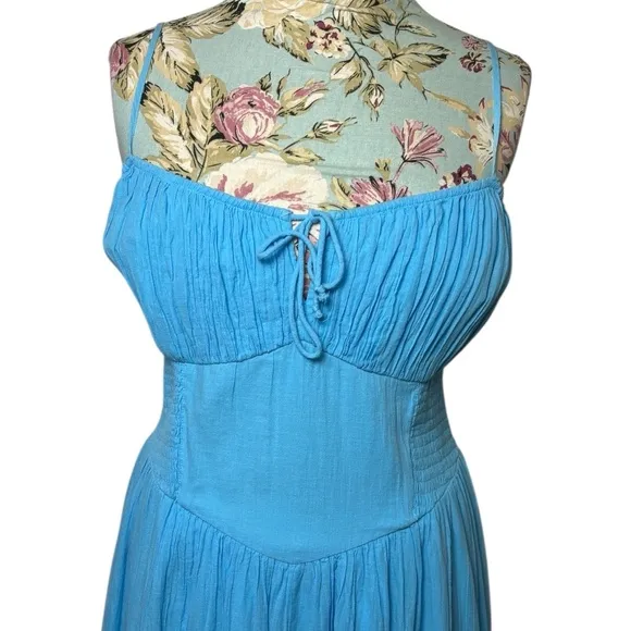American Eagle Corset Tiered Maxi Dress sz Large Blue‎ Smocked Milkmaid Boho - Image 7