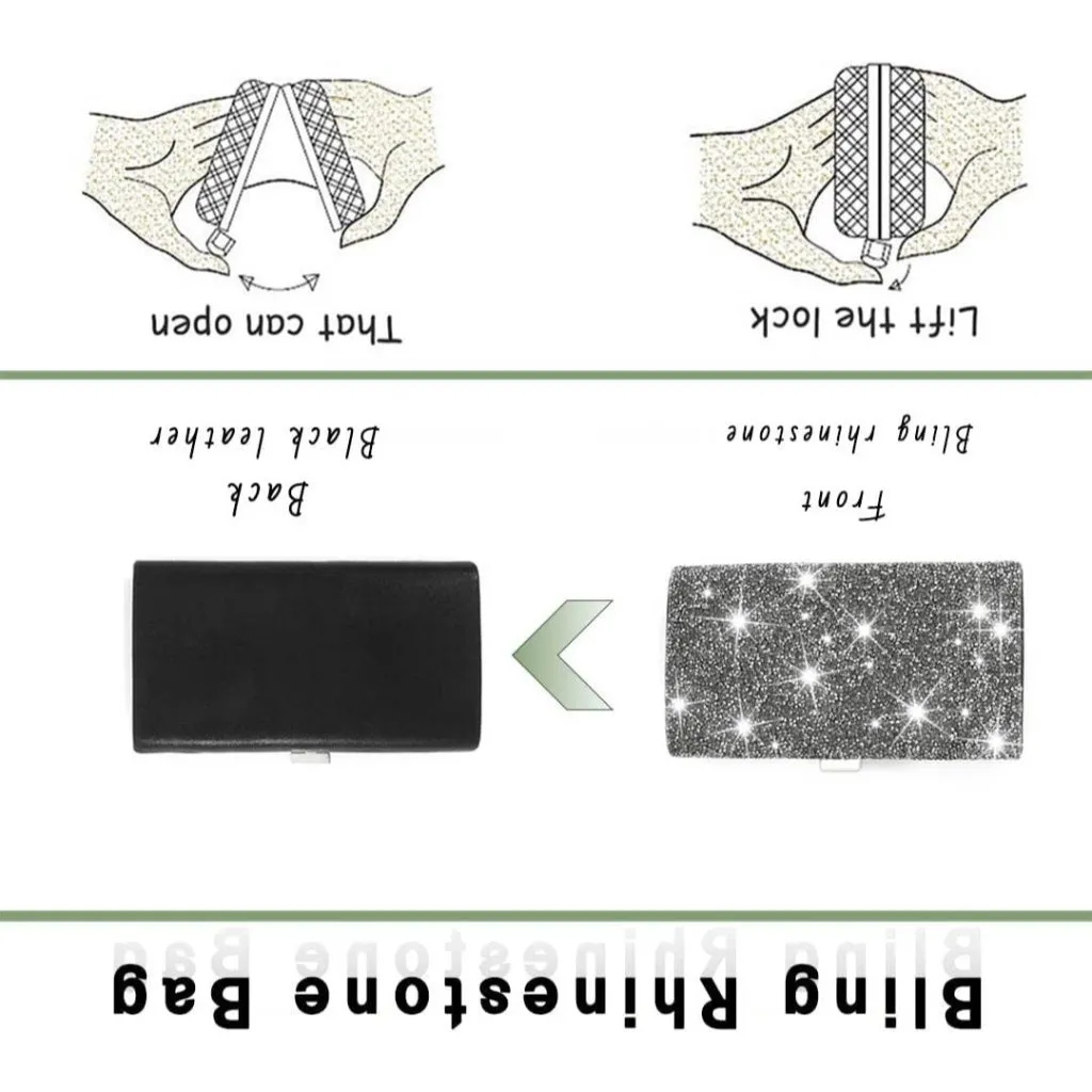 ⚡ Women's Glitter Double Sided Diamond Evening Clutch Crossbody Gray Bag - Image 4