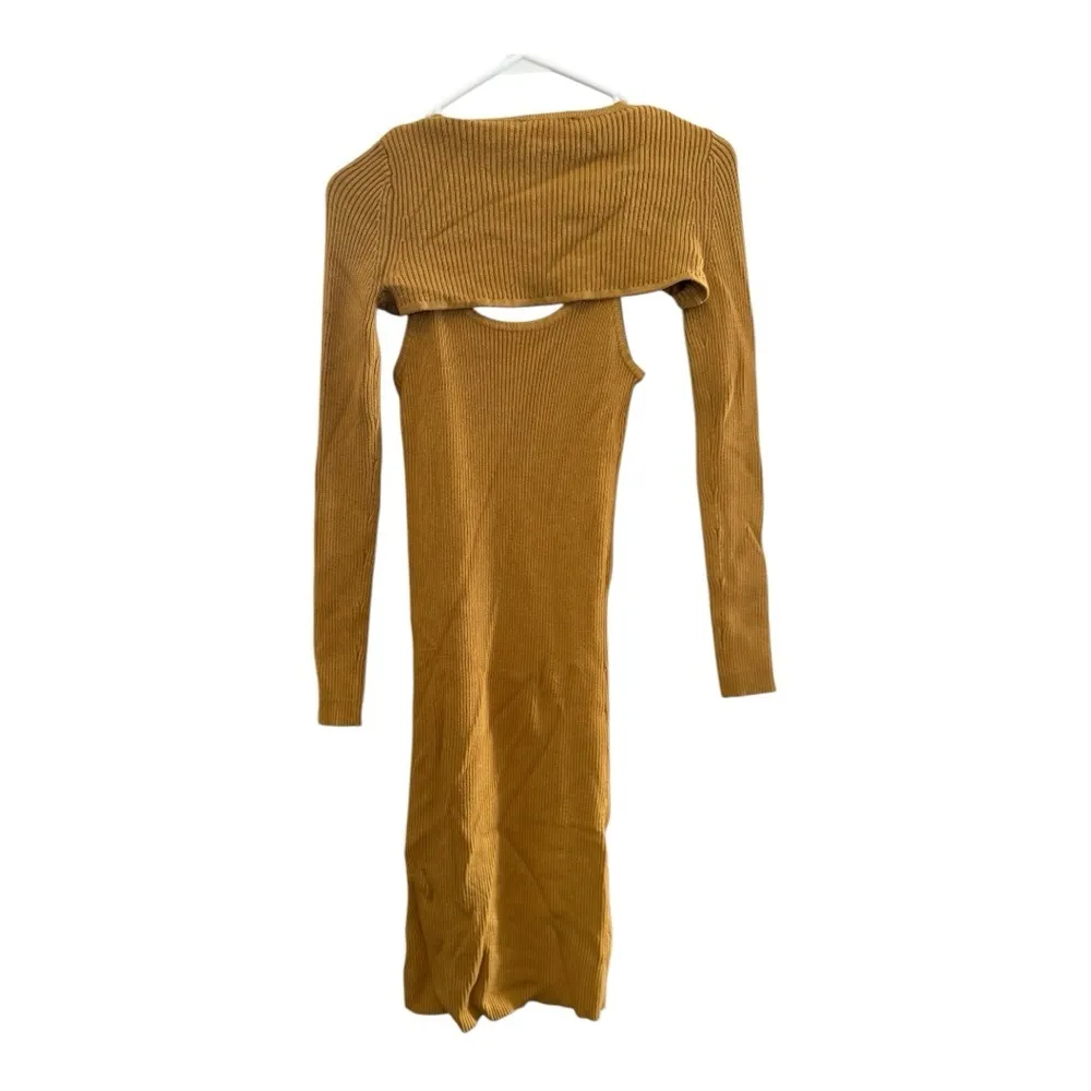House Of Harlow Ribbed Knit Body Con Dress with Shaw Gold Mustard Size Small - Image 3