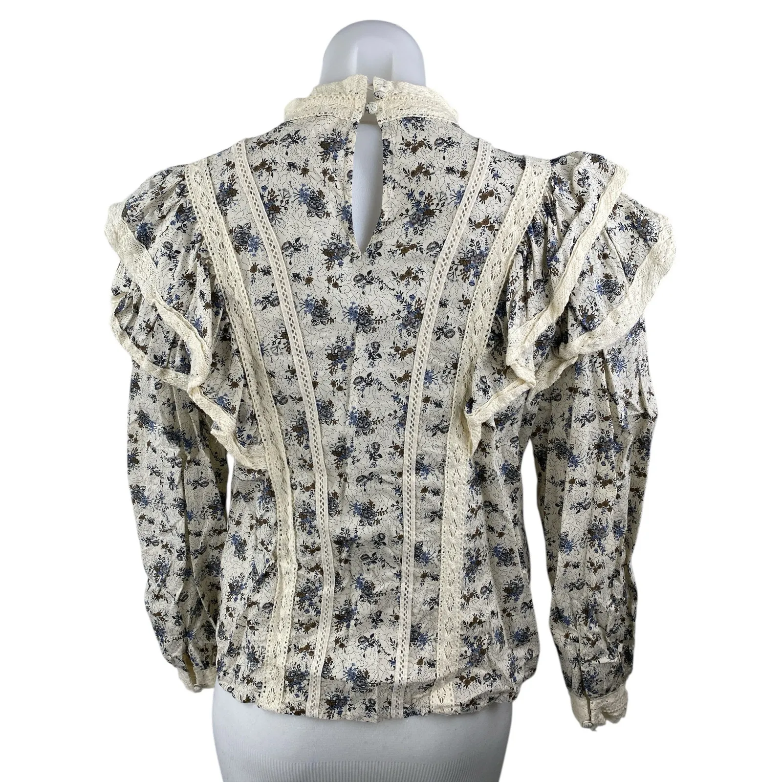 MNG Mango Overy Cream Black Floral Lace Embroidered Long Sleeve Blouse Top Sz 4 - Image 3