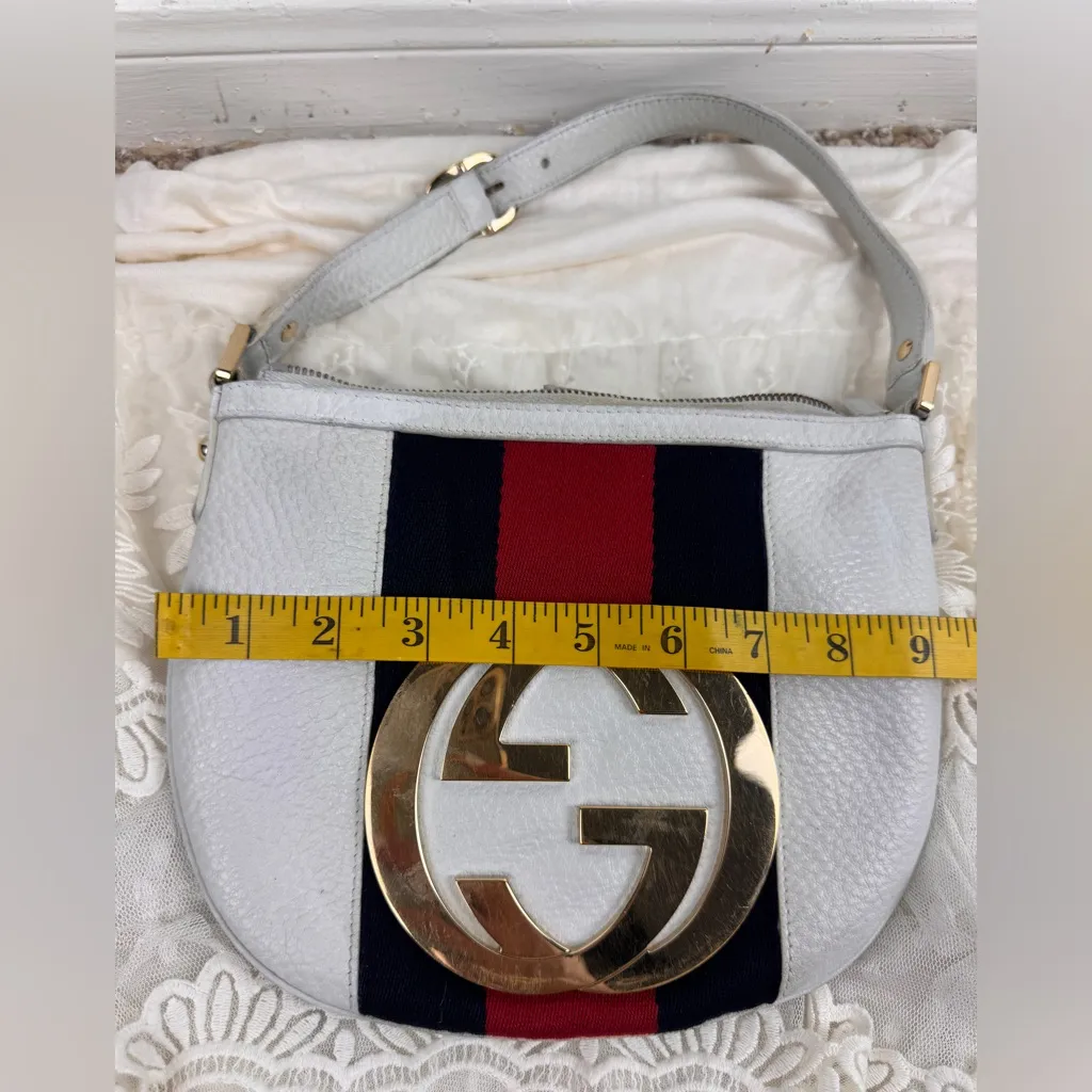 Gucci White Shoulder Bag with Red and Black Stripe - Image 11