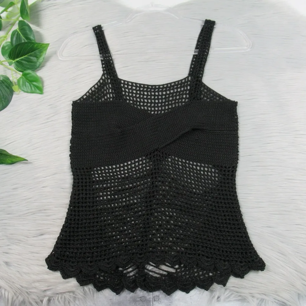 Crochet Tank Top Open Knit Black Cami Sheer Cut - Image 6