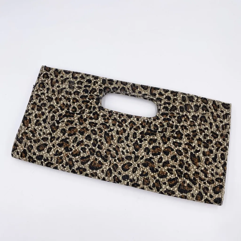 Giannini Leopard Print Slim Envelope Clutch Bag Purse Cotton Blend Textured Boho Brown - Image 2