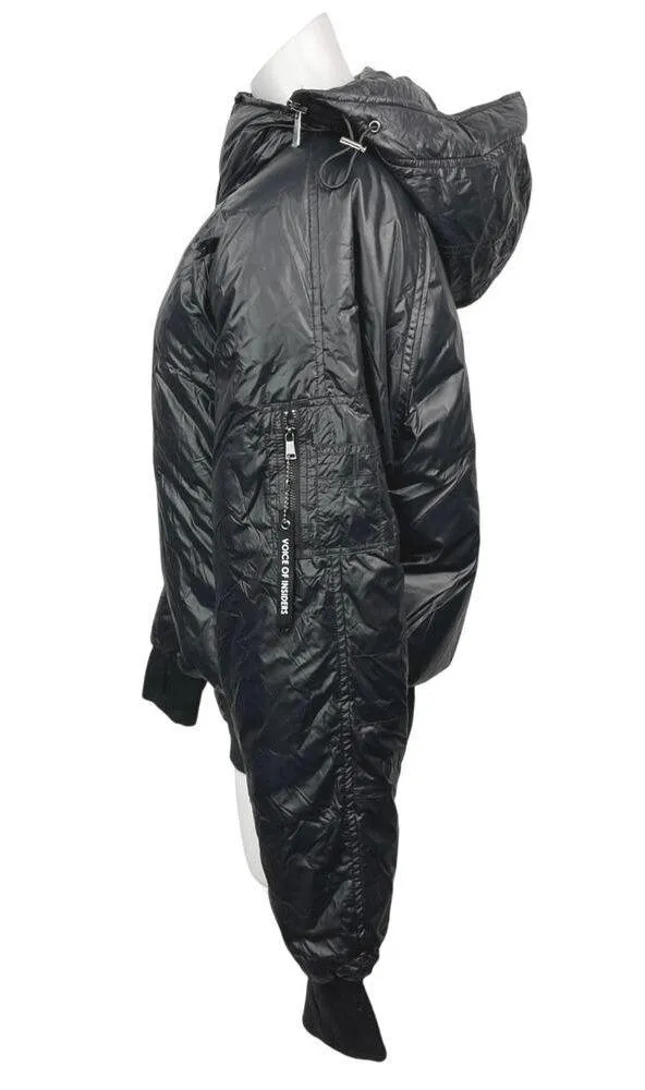 Voice of Insiders Aviator Black Detachable Hoodie Down Puffer Coat Jacket Sz M/L Size M - Image 4
