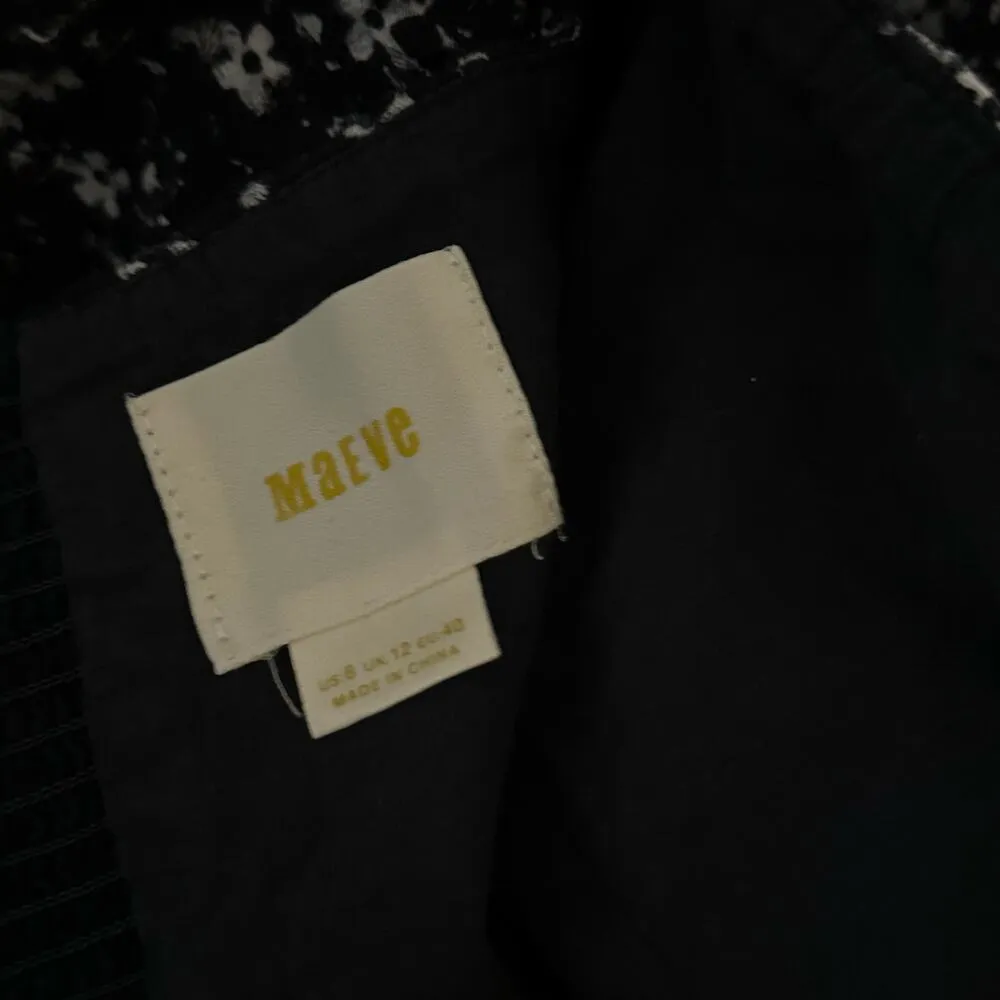 Maeve Anthropologie Lillianne Floral Eyelet Square Neck Mini Dress Black Size 8 - Image 4