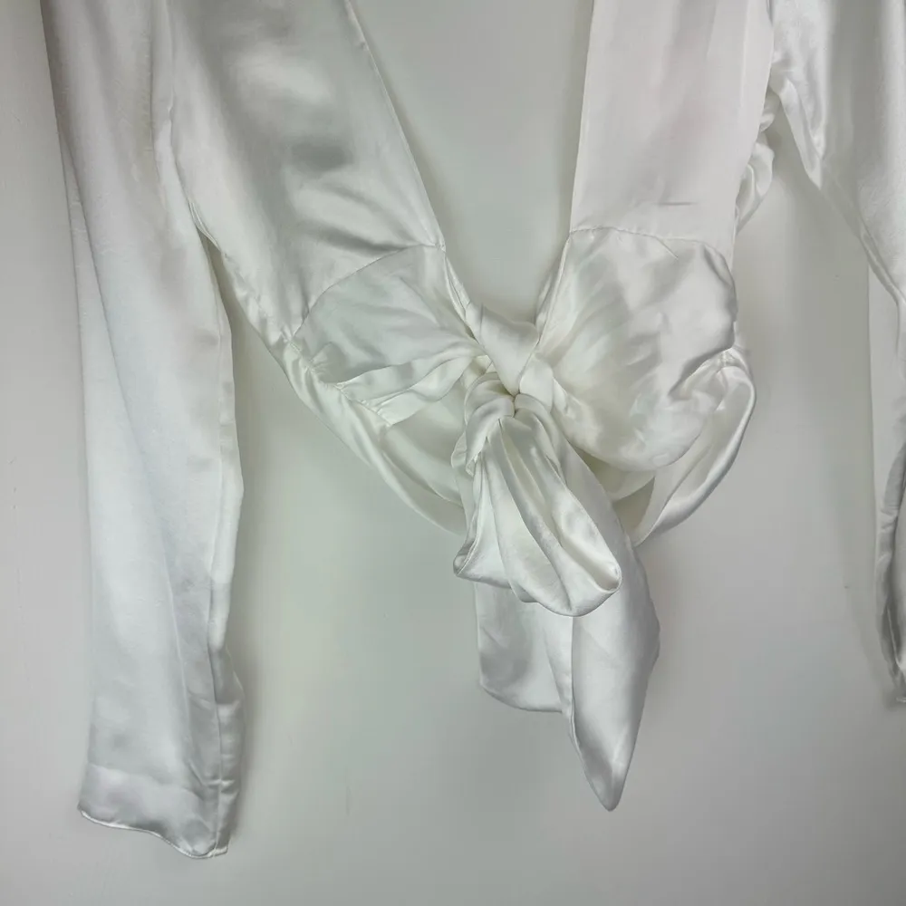 NWT Zara Open Back Satin Effect Top Sz Small White Tie in Back - Image 16