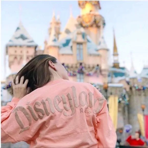 Disneyland Long Sleeve Spirit Jersey Oversized T-Shirt Peach Pink Gold Glitter - Image 7