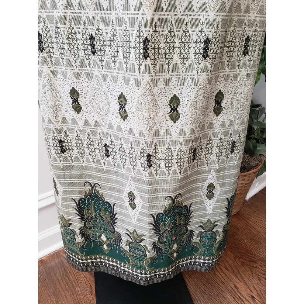 P.J.K Collections 2 Pc Traditional Maxi Dress Skirt Set Small Green Beige - Image 5