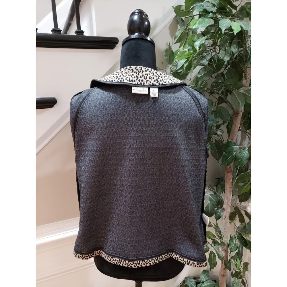 Kim Rogers Womens Tan Black Leopard Print Casual Button Front Blazer Sz Petite M - Image 8