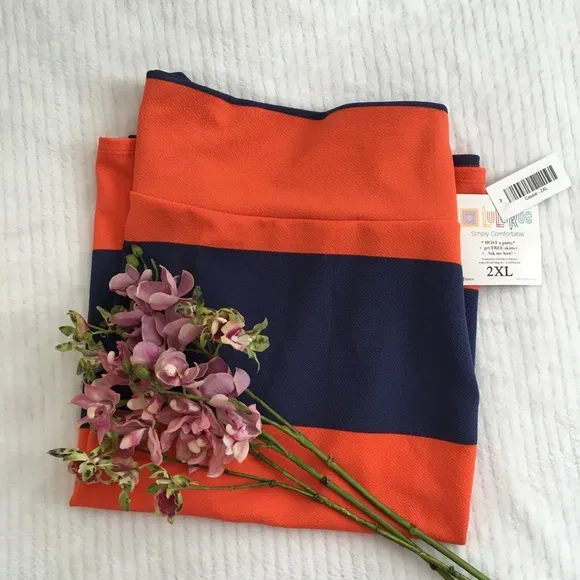 LuLaRoe Cassie Orange/Blue Stripe Skirt 2XL - Image 2