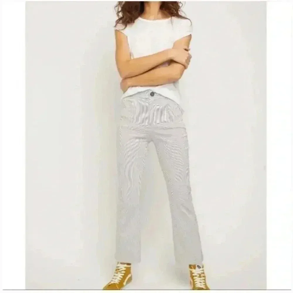 Free People Pants Medium Woman's Florence Crop Flare Striped White Size XS NWOT - Image 10