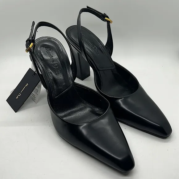 Massimo Dutti NWT Black Leather Pointed Toe Block Heels Sandals Shoes *Sz 5*🔥🔥 - Image 1