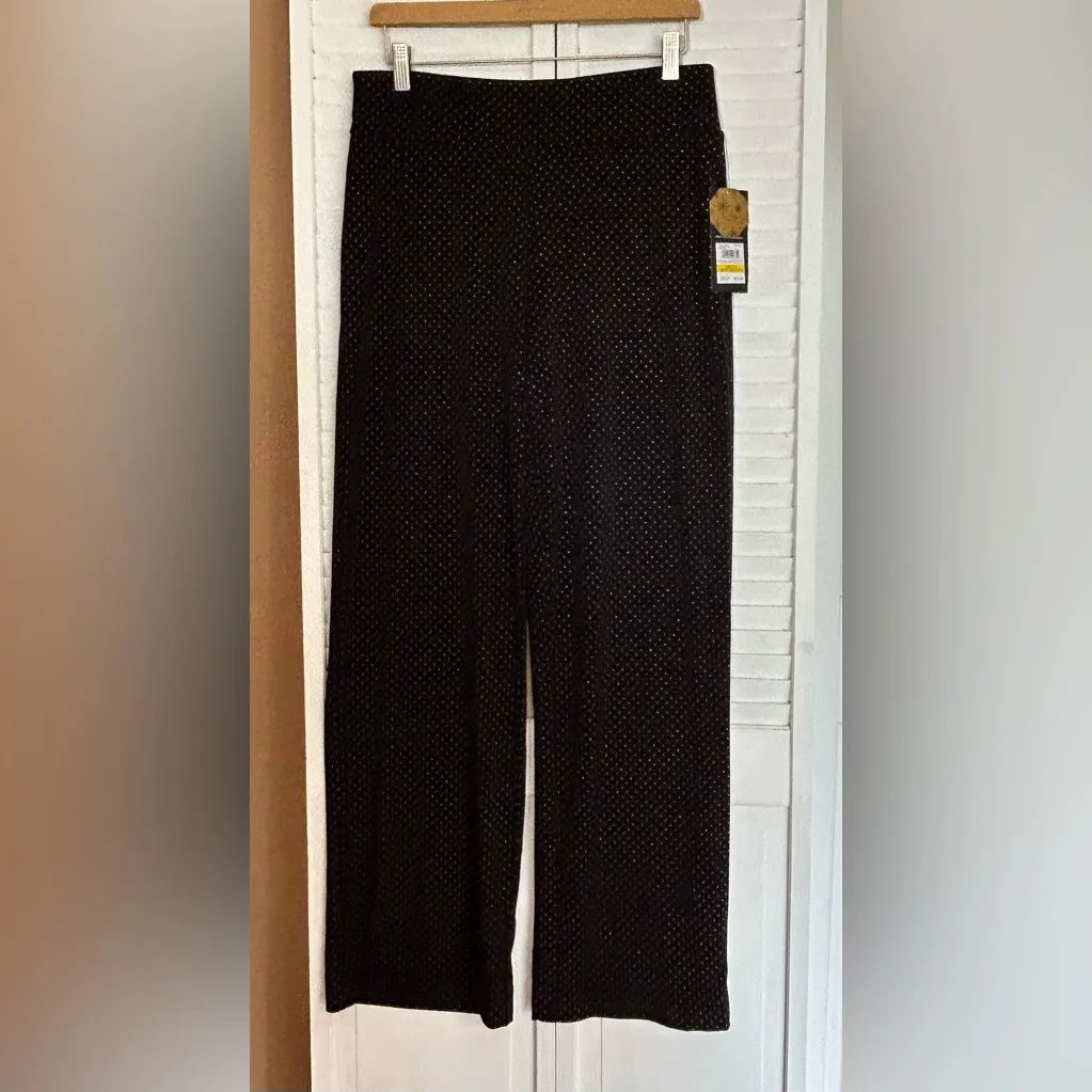 Nine West black gold studded wide leg flowy palazzo pull on pants NWT medium - Image 10