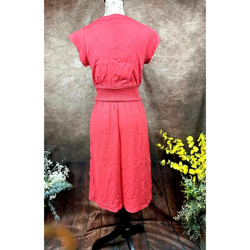 Market & Spruce Neriah Smocked A Line Dress Coral/Red XSP - Image 11