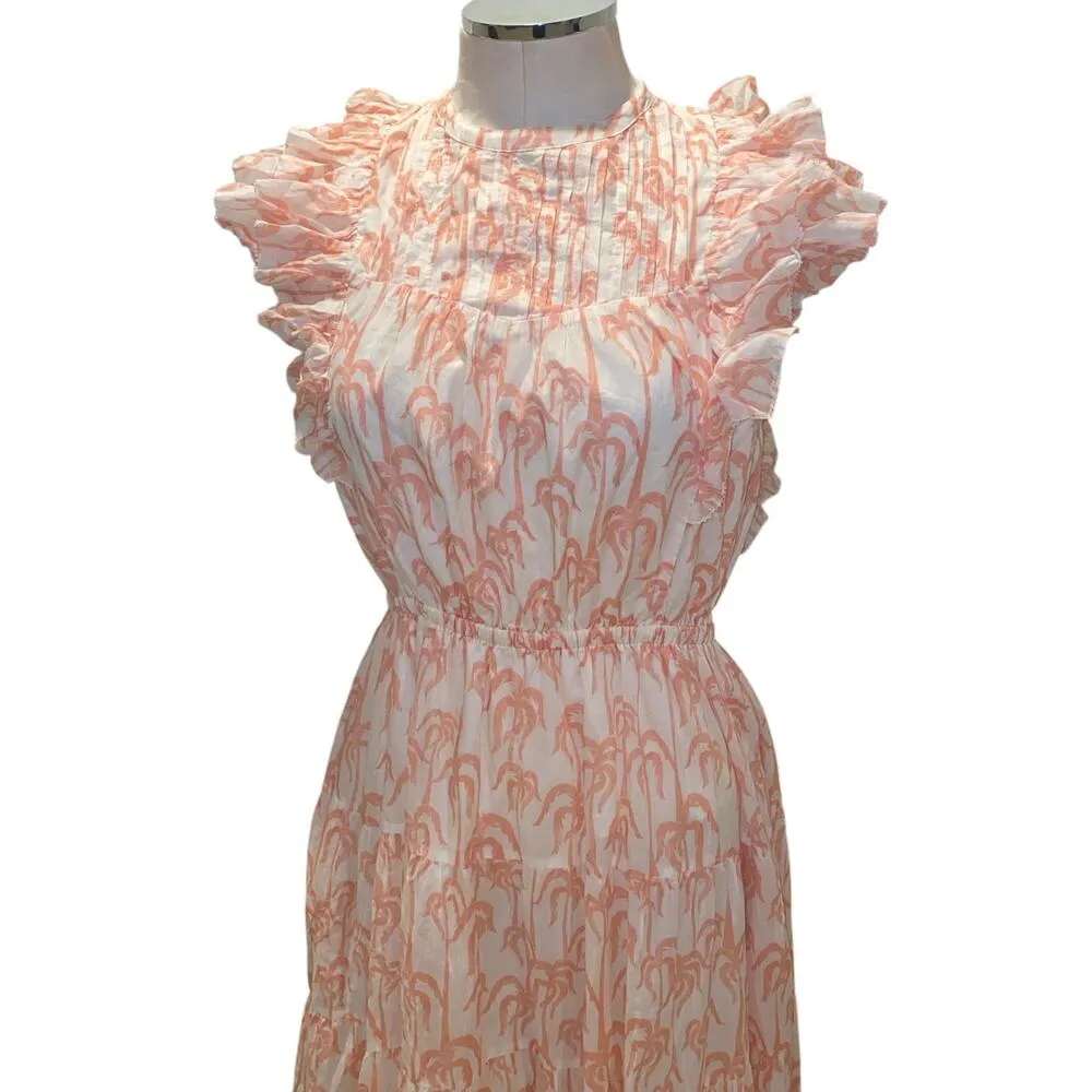 Scotch & Soda Printed Voile White Ruffled Open Tie Back Maxi Dress Size Medium - Image 3