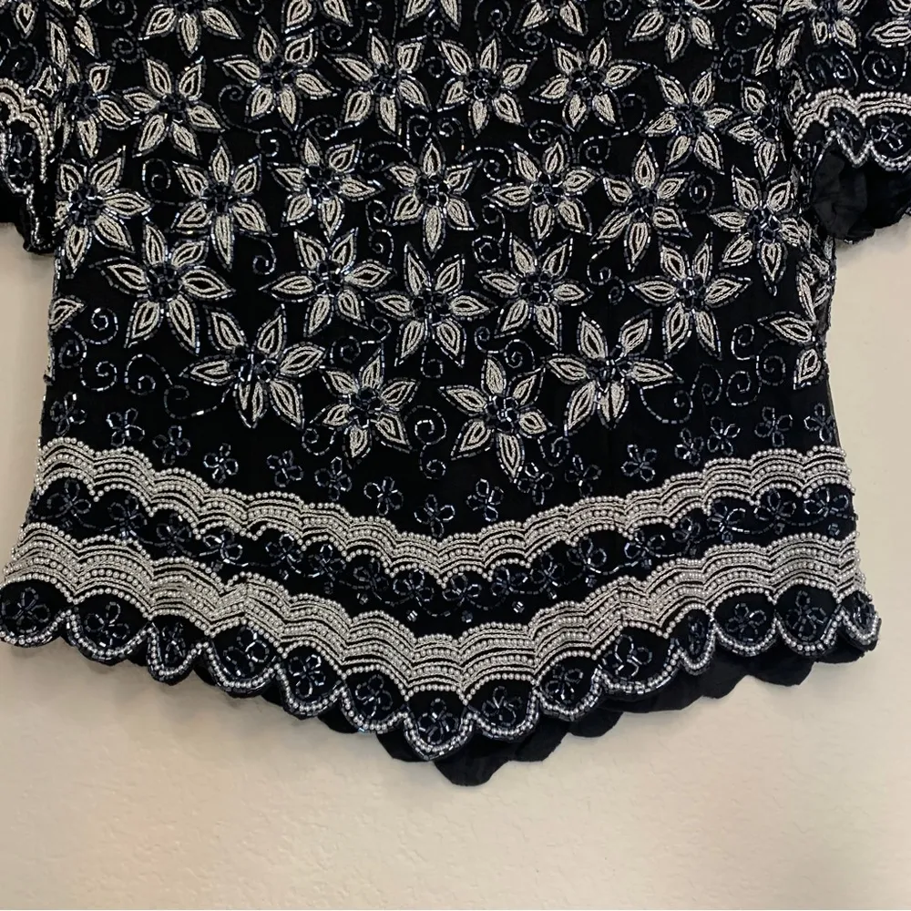 Vintage Papell Boutique Floral Beaded Evening Top Size L - Image 5