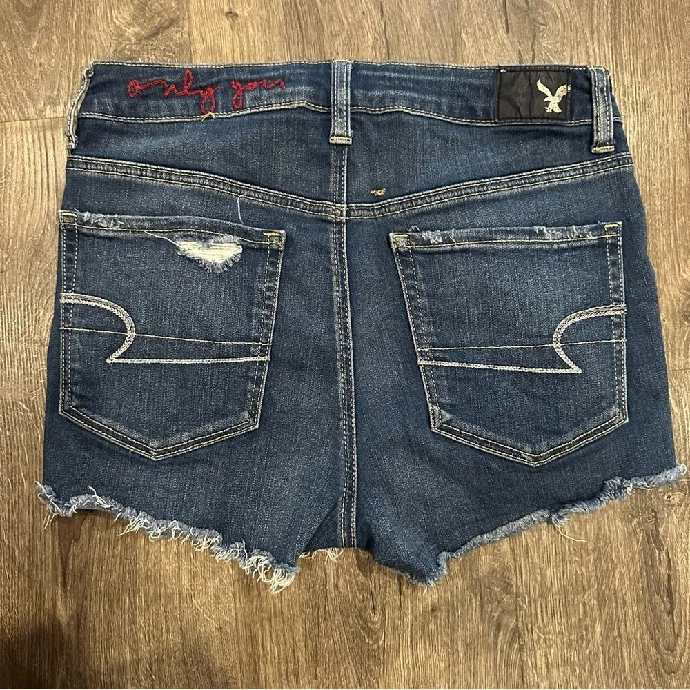 American Eagle Jeans Super Hi-Rise Shortie Womens Denim Raw Hem Zippers Shorts 6 - Image 7
