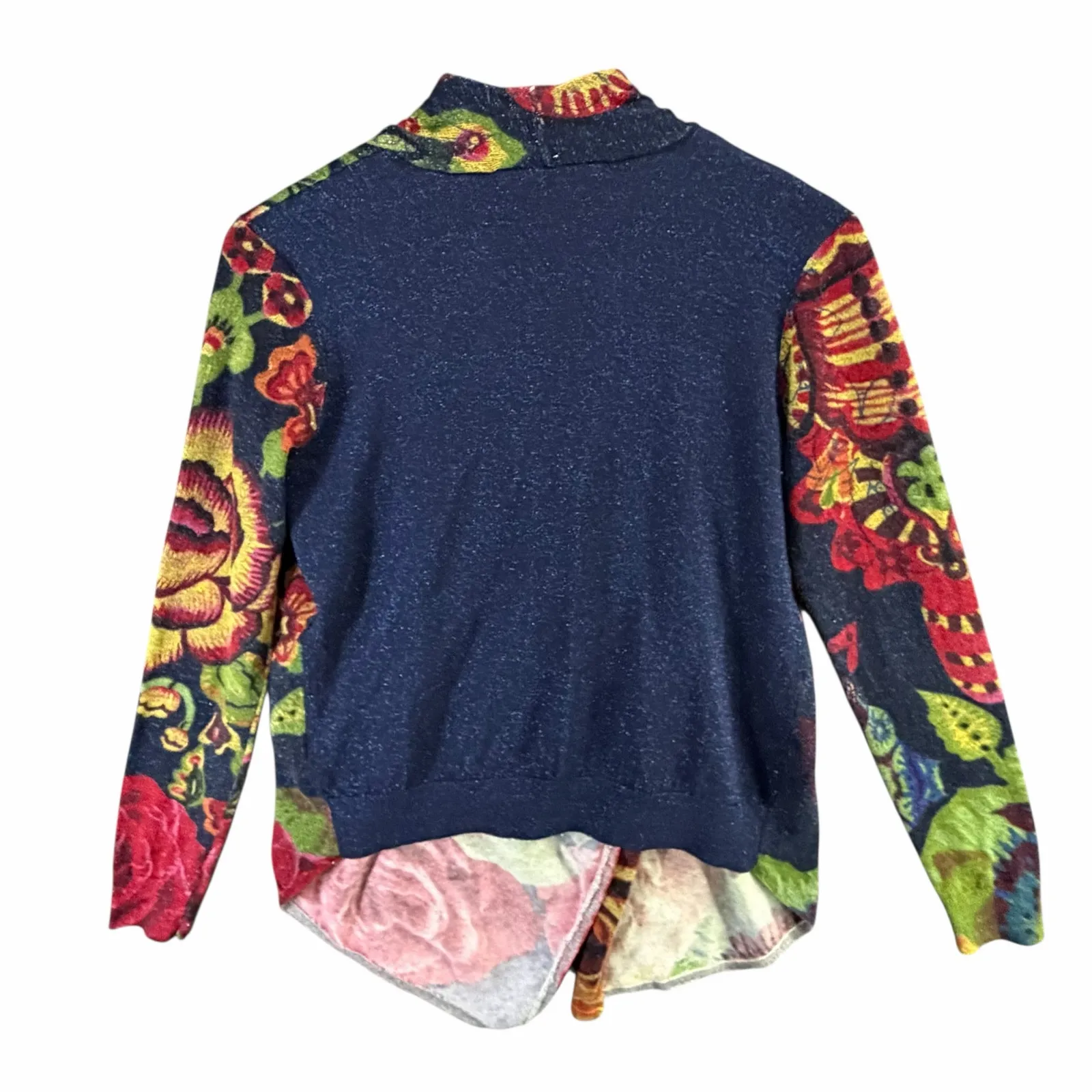 Desigual Beni Cardigan Sweater Women M Multicolor Floral Asymmetrical Boho Artsy - Image 8
